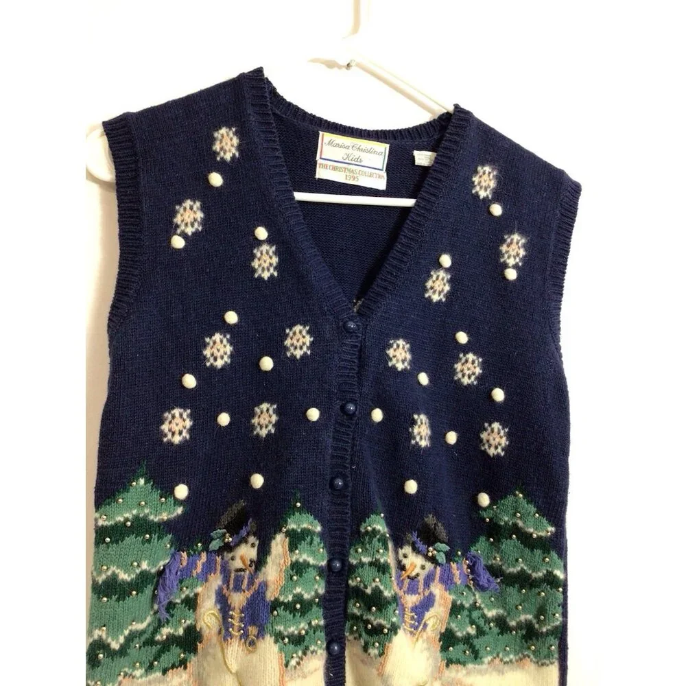 Marisa Christina Vintage Christmas Sweater Vest Snowman Girls 10 - Picture 7 of 7